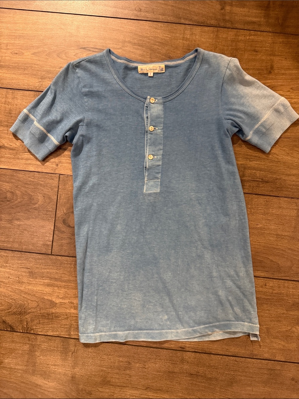 Merz B Schwanen Indigo Dyed Short-Sleeve Henley Polo Shirt